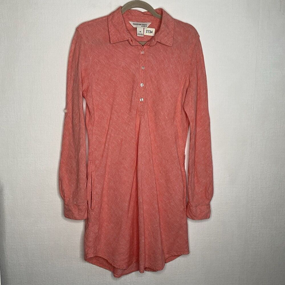 Freedom Trail by Kyodan Women's Salmon Linen Blend Roll-Tab Sleeve Dress Shirt M